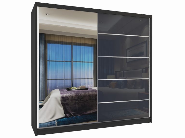 Kleiderschrank mit Schiebetüren 200 cm mit Spiegel grau stahlglanz Hersteller MG SZP1/2/B/1L5S/HI