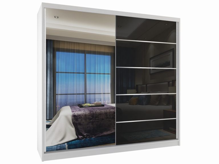 Kleiderschrank mit Schiebetüren 200 cm mit Spiegel schwarz glänzend Hersteller MG SZP1/2/W/1L5B/HI