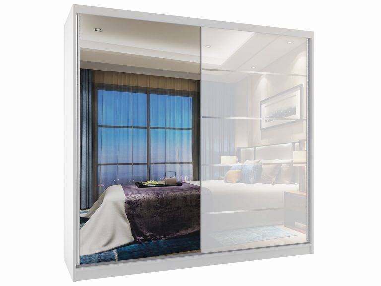 Kleiderschrank mit Schiebetüren 200 cm mit Spiegel weiß glänzend Hersteller MG SZP1/2/W/1L5W/HI