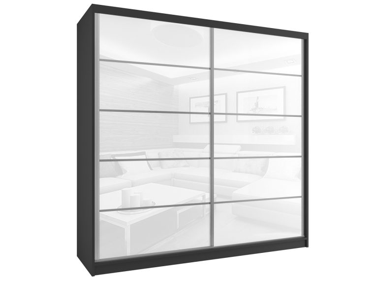 Kleiderschrank 133 cm Belini schwarz matt / weiß glänzend mit Schiebetüren Hersteller BH SZP2/2/B/WI/5W/HI