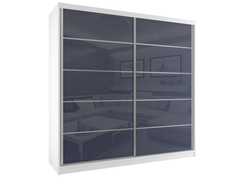 Kleiderschrank 133 cm Belini weiß matt / grau glänzend mit Schiebetüren Hersteller BH SZP2/2/W/WI/5S/HI