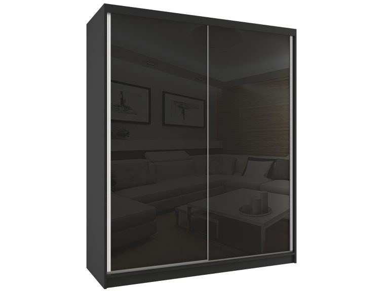 Kleiderschrank 158 cm Belini schwarz matt / schwarz glänzend mit Schiebetüren Hersteller BM SZP3/2/B/W/B/HI