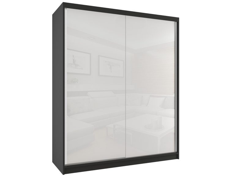 Kleiderschrank 158 cm Belini schwarz matt / weiß glänzend mit Schiebetüren und Spiegel Hersteller BM SZP3/2/B/W/W/HI
