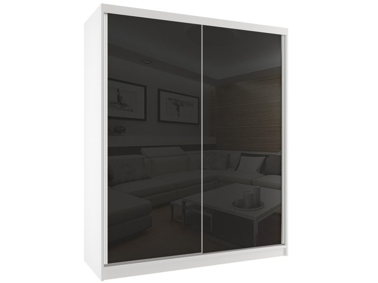 Kleiderschrank 158 cm Belini weiß matt / schwarz glänzend mit Schiebetüren Hersteller BM SZP3/2/W/W/B/HI