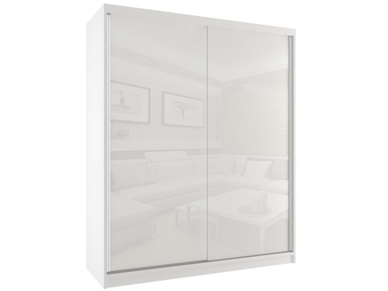 Kleiderschrank 158 cm Belini weiß matt / weiß glänzend mit Schiebetüren Hersteller BM SZP3/2/W/W/W/HI