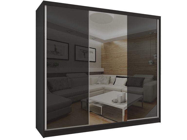 Kleiderschrank mit Schiebetüren 232 cm mit Spiegel schwarz glänzend Hersteller BM SZP4/2/B/WI/2B1L/HI