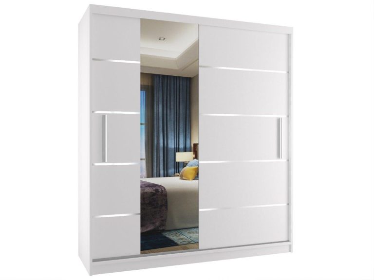Kleiderschrank 133 cm Belini weiß matt mit Schiebetüren und Spiegel Hersteller MBP SZP2/2/W/W/0/AL