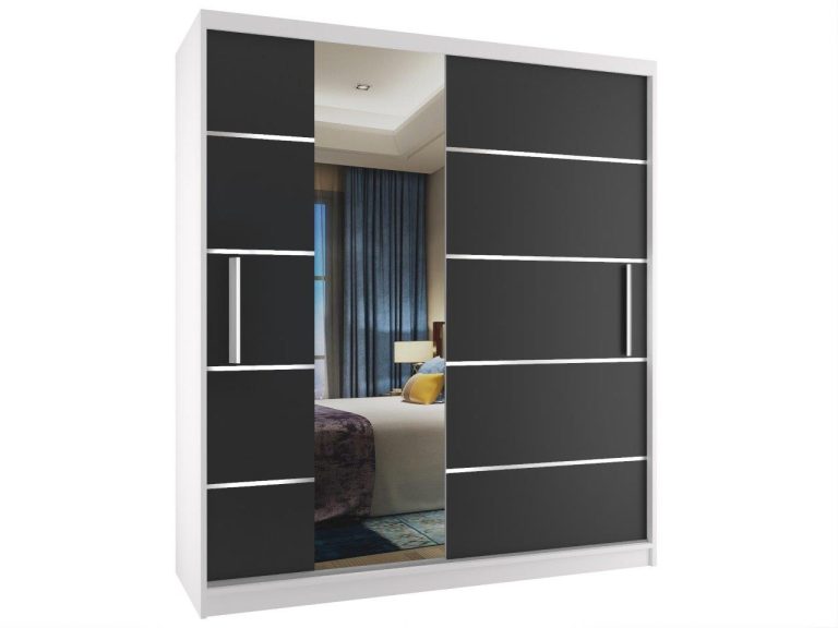 Kleiderschrank 133 cm Belini weiß matt / schwarz matt mit Schiebetüren und Spiegel Hersteller MBP SZP2/2/W/B/0/AL