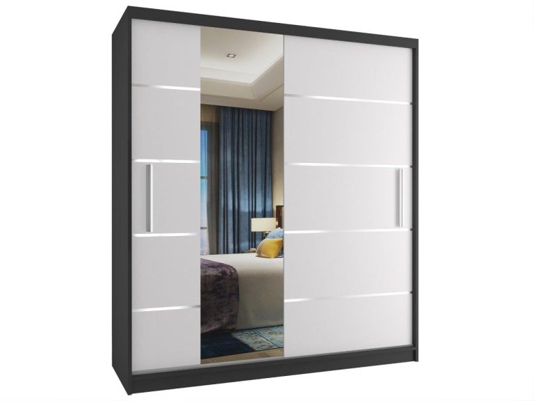 Kleiderschrank 133 cm Belini schwarz matt / weiß matt mit Schiebetüren und Spiegel  Hersteller MBP SZP2/2/B/W/0/AL