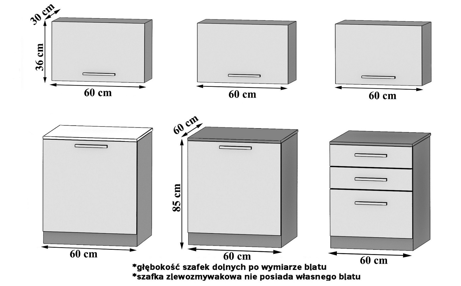 Küchenzeile Belini 180 cm grau glänzend mit Arbeitsplatte Laurentino2 Hersteller INF LAURENTINO2/2/WT/S/0/B1