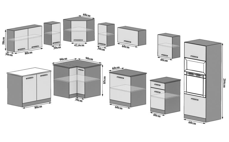 Eckküche Belini 420 cm grau glänzend ohne Arbeitsplatte Uniqagrande Hersteller INF UNIQAGRANDE/4/WT/S/BB/B1