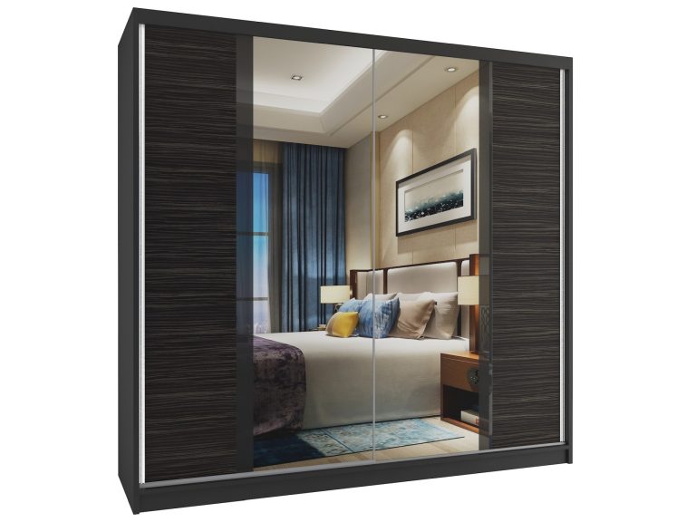 Kleiderschrank mit Schiebetüren 200 cm mit Spiegel schwarz Ebenholz dunkel Hersteller MV SZP1/2/B/HK/B/HI