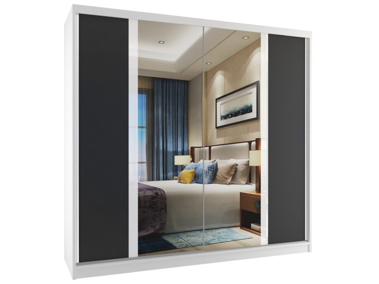 Schiebeschrank 200 cm mit Spiegel weiß matt Hersteller