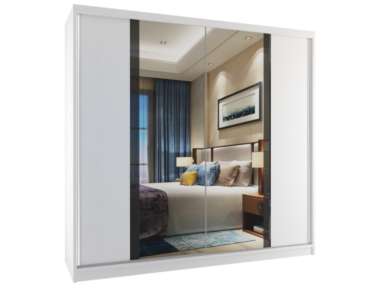 Kleiderschrank mit Schiebetüren 200 cm mit Spiegel weiß matt Hersteller MV SZP1/2/W/W/B/HI