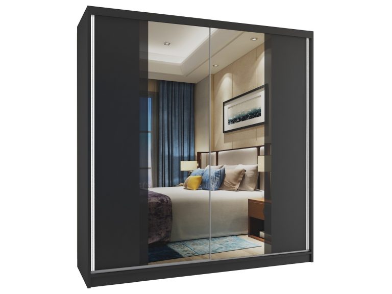 Kleiderschrank 158 cm Belini schwarz matt mit Schiebetüren und Spiegel Hersteller MV SZP3/2/B/B/B/HI