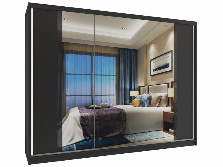 Kleiderschrank 235 cm Belini schwarz matt mit Schiebetüren und Spiegel Hersteller MV SZP4/2/1B/2B1L/B/HI

