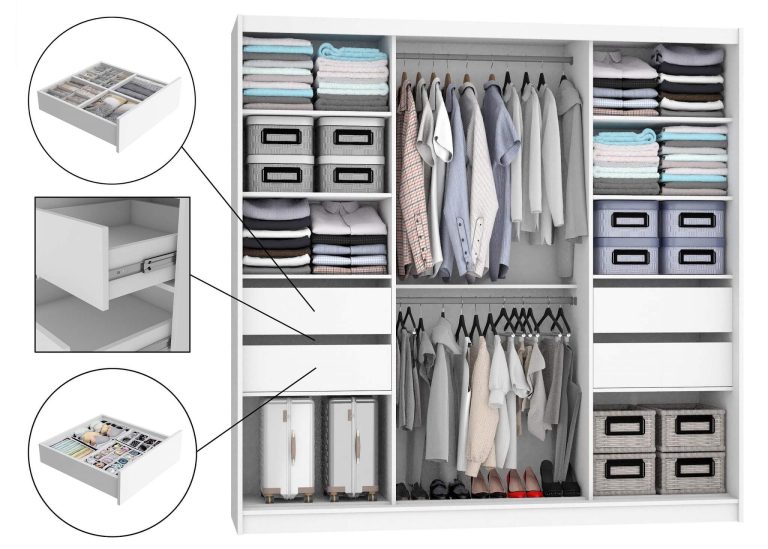 Kleiderschrank 200 cm Belini schwarz matt / grau matt mit Schiebetüren mit Spiegel und Schubladen Hersteller MT SZP5/1/B/SR/0/KLP