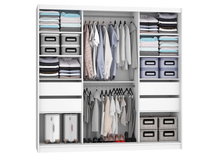Kleiderschrank 200 cm Belini schwarz matt / grau matt mit Schiebetüren mit Spiegel und Schubladen Hersteller MT SZP5/1/B/SR/0/KLP