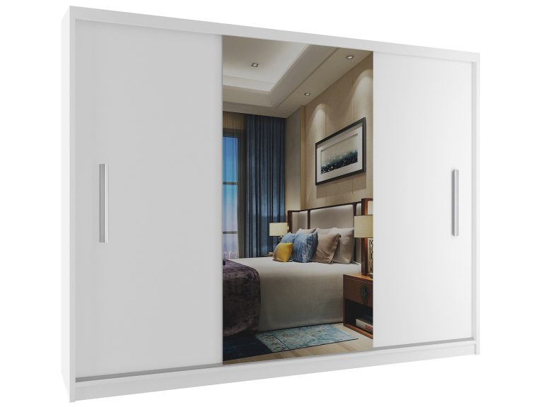 Kleiderschrank mit Schiebetüren 232 cm mit Spiegel weiß matt Hersteller ME SZP4/2/1W/2W1L/0/AL