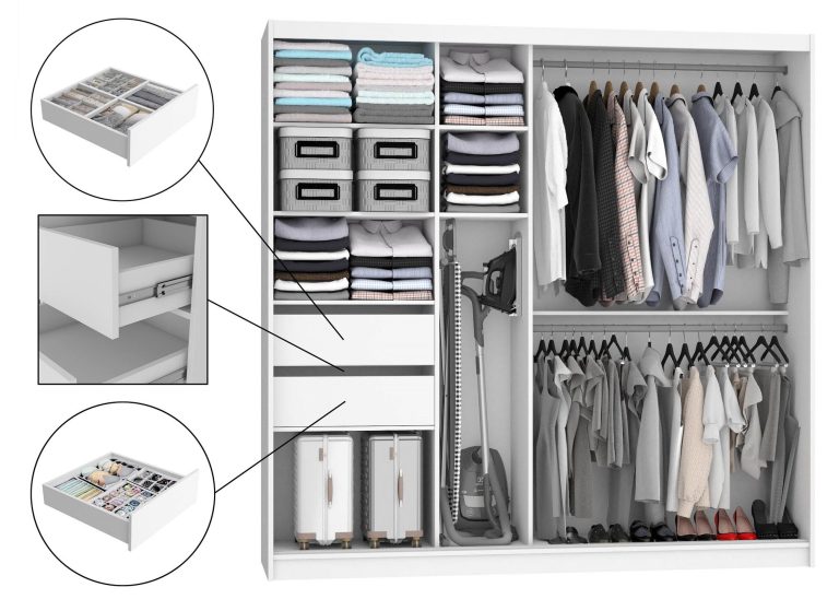 Kleiderschrank 200 cm Belini schwarz matt / schwarz glänzend mit Schiebetüren mit Spiegel und Schubladen Hersteller MGB SZP5/1/B/1L5B/KLP