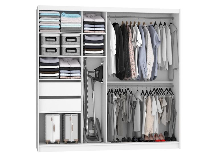 Kleiderschrank 200 cm Belini schwarz matt / schwarz glänzend mit Schiebetüren mit Spiegel und Schubladen Hersteller MGB SZP5/1/B/1L5B/KLP
