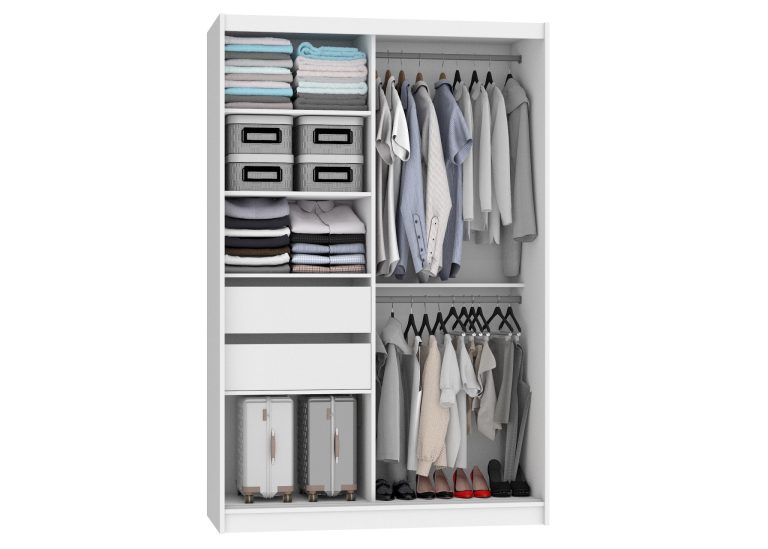 Kleiderschrank 133 cm Belini schwarz matt / weiß matt mit Schiebetüren mit Spiegel und Schubladen Hersteller MBP SZP6/1/B/W/0/KLP