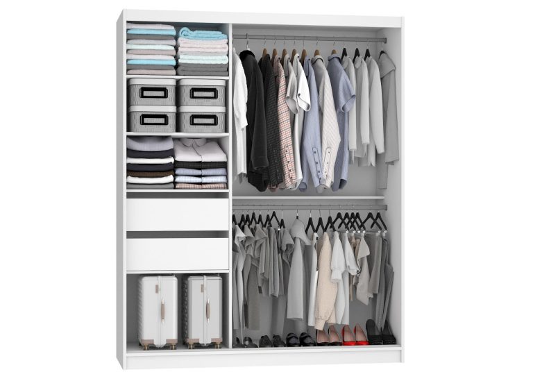 Kleiderschrank 158 cm Belini weiß matt / grau matt mit Schiebetüren mit Spiegel und Schubladen Hersteller ME SZP7/0/W/SR/0/KLAL