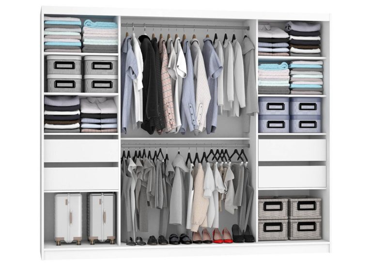 Kleiderschrank 235 cm Belini schwarz matt / schwarz glänzend mit Schiebetüren mit Spiegel und Schubladen Hersteller MGB SZP8/0/B/2B1L/KLP