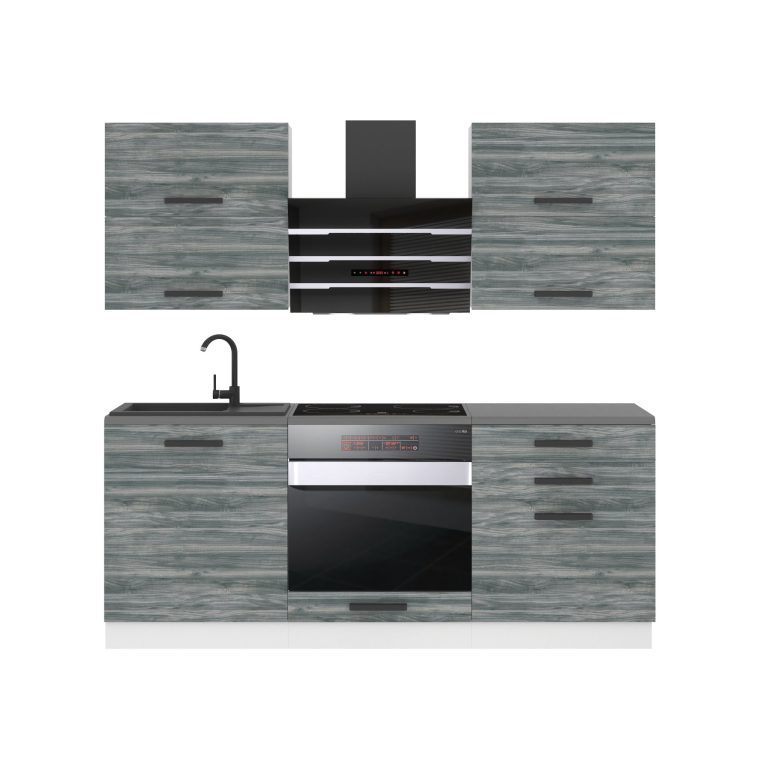 Belini Küchenzeile Premium Komplettversion 180 cm Grau Anthrazit Glamour Wood mit Arbeitsplatte EMILY Hersteller TOR EMILY/0/WT/GW/B/B1
