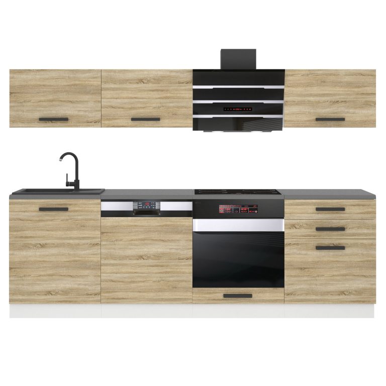 Belini Küchenzeile Premium Komplettversion 240 cm Sonoma-Eiche mit Arbeitsplatte LINDA Hersteller TOR LINDA/0/WT/DS/B/B1
