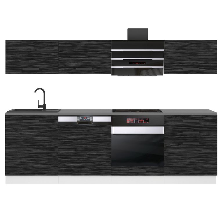Belini Küchenzeile Premium Komplettversion 240 cm königliches Ebenholz mit Arbeitsplatte LINDA Hersteller TOR LINDA/0/WT/HK/B/B1
