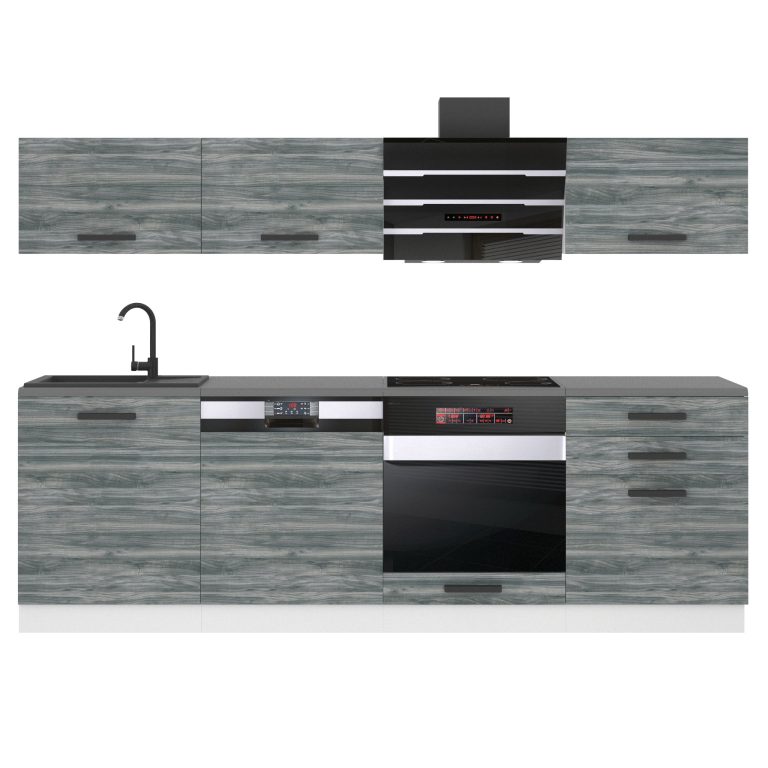 Belini Küchenzeile Premium Komplettversion 240 cm Grau Anthrazit Glamour Wood mit Arbeitsplatte LINDA Hersteller TOR LINDA/0/WT/GW/B/B1
