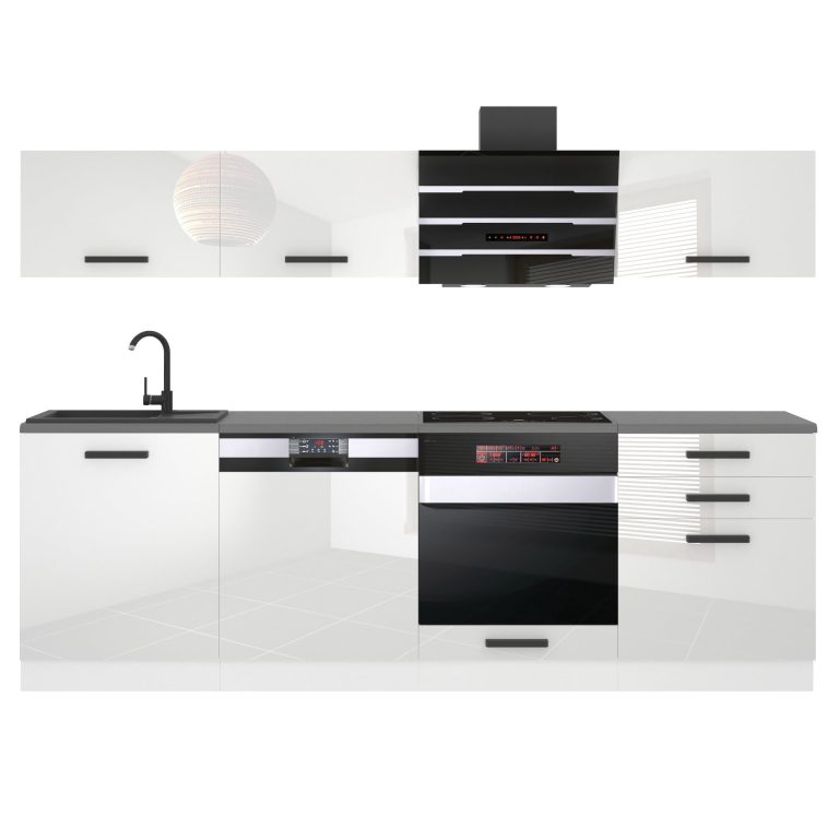 Belini Küchenzeile Premium Komplettversion 240 cm Hochglanzweiß mit Arbeitsplatte LINDA Hersteller INF LINDA/0/WT/W/B/B1
