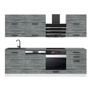 Belini Küchenzeile Premium Komplettversion 240 cm Grau Anthrazit Glamour Wood ohne Arbeitsplatte MADISON Hersteller
