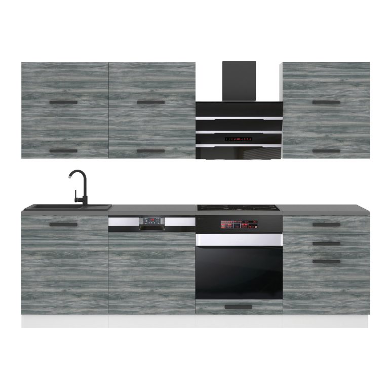 Belini Küchenzeile Premium Komplettversion 240 cm Grau Anthrazit Glamour Wood mit Arbeitsplatte MADISON Hersteller TOR MADISON/0/WT/GW/B/B1
