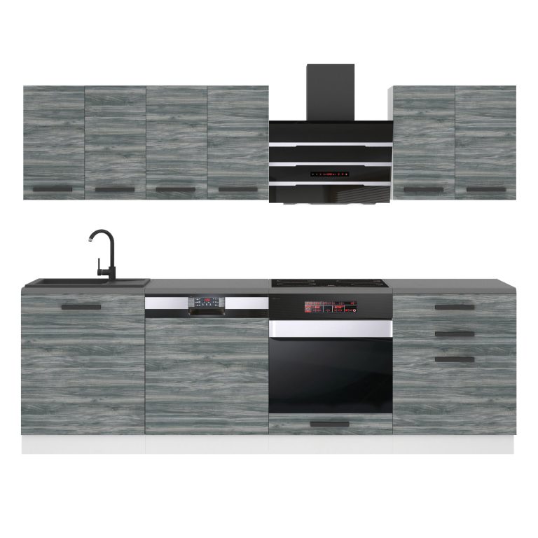 Belini Küchenzeile Premium Komplettversion 240 cm Grau Anthrazit Glamour Wood ohne Arbeitsplatte SUSAN Hersteller TOR SUSAN/0/WT/GW/0/B1

