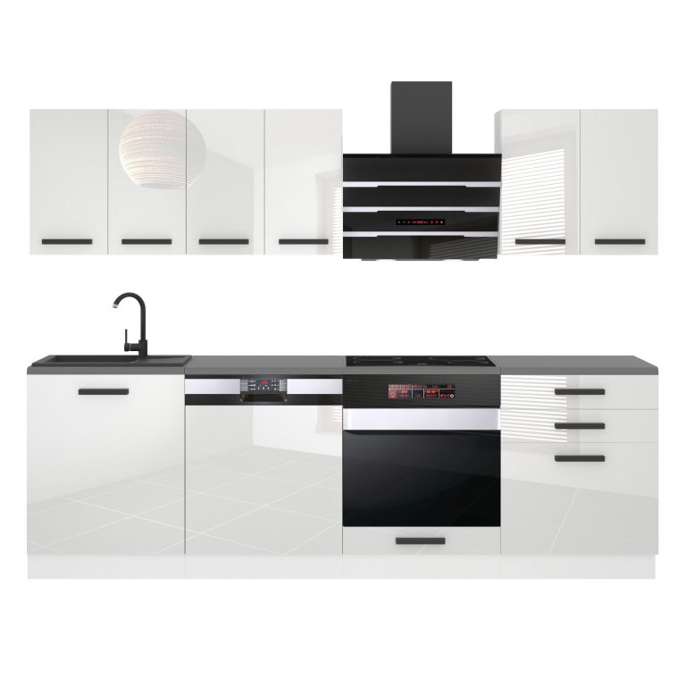 Belini Küchenzeile Premium Komplettversion 240 cm Hochglanzweiß ohne Arbeitsplatte SUSAN Hersteller INF SUSAN/0/WT/W/0/B1