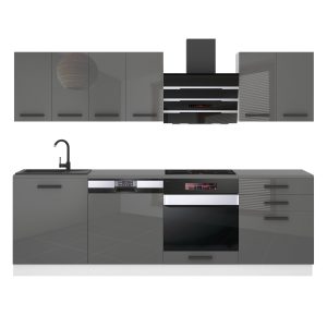 Belini Küchenzeile Premium Komplettversion 240 cm Hochglanzgrau ohne Arbeitsplatte SUSAN Hersteller