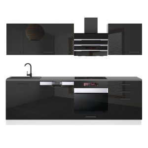 Belini Küchenzeile Premium Komplettversion 240 cm Hochglanzschwarz mit Arbeitsplatte SUSAN Hersteller