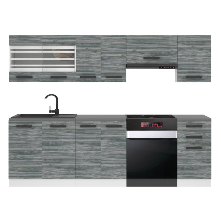 Belini Küchenzeile Premium Komplettversion 240 cm Grau Anthrazit Glamour Wood ohne Arbeitsplatte LILY Hersteller TOR LILY/0/WT/GW/0/B1
