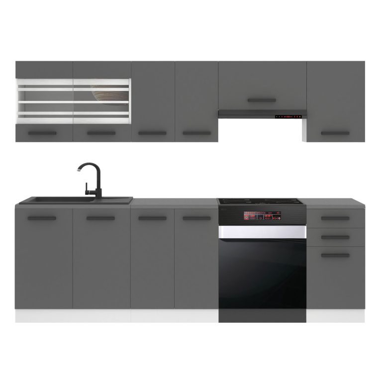Belini Küchenzeile Premium Komplettversion 240 cm Mattgrau ohne Arbeitsplatte LILY Hersteller TOR LILY/0/WT/SR/0/B1
