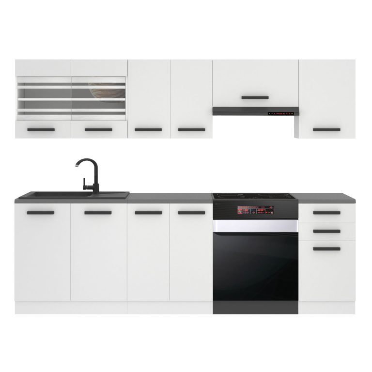 Belini Küchenzeile Premium Komplettversion 240 cm Mattweiß mit Arbeitsplatte LILY Hersteller  TOR LILY/0/WT/WT/B/B1
