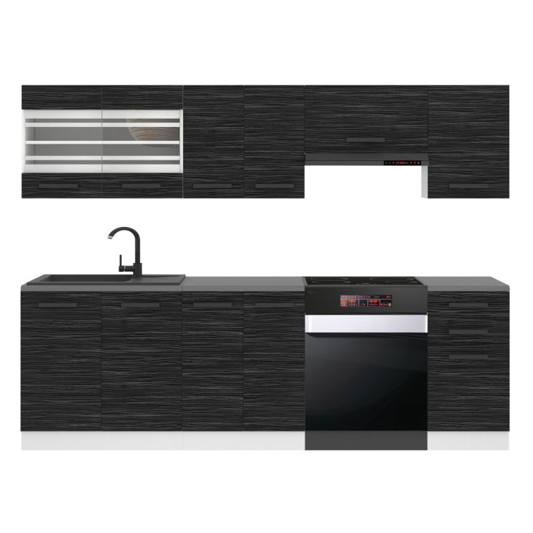 Belini Küchenzeile Premium Komplettversion 240 cm königliches Ebenholz mit Arbeitsplatte LILY Hersteller TOR LILY/0/WT/HK/B/B1
