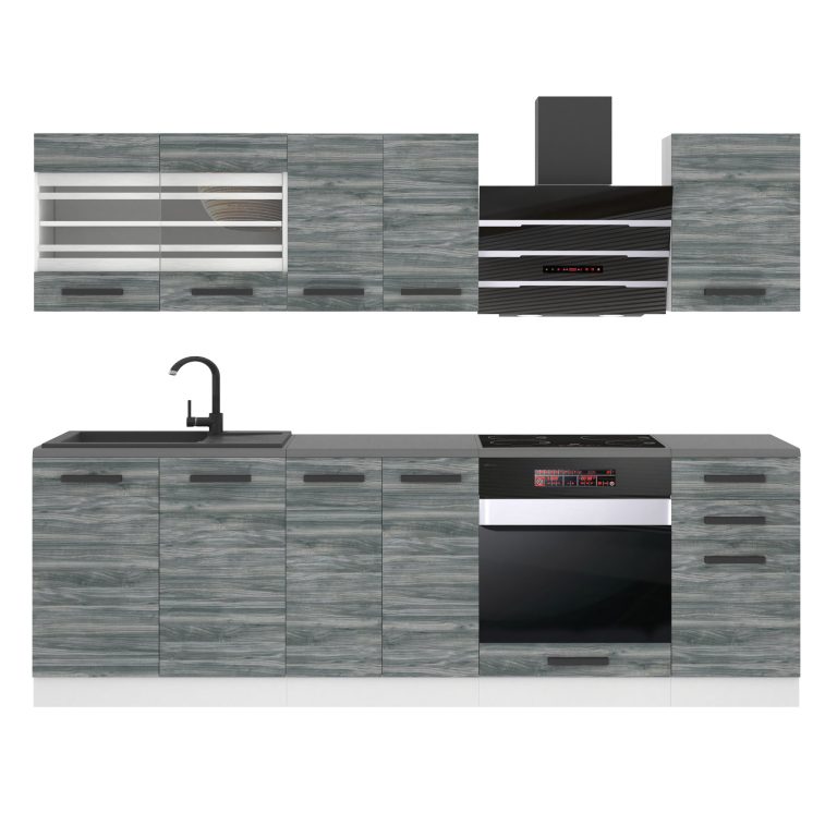 Belini Küchenzeile Premium Komplettversion 240 cm Grau Anthrazit Glamour Wood ohne Arbeitsplatte MARGARET Hersteller TOR MARGARET/0/WT/GW/0/B1
