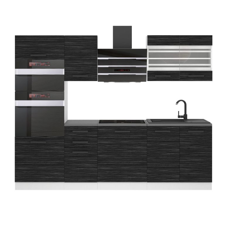 Belini Küchenzeile Premium Komplettversion 240 cm königliches Ebenholz ohne Arbeitsplatte TRACY Hersteller TOR TRACY/0/WT/HK/0/B1