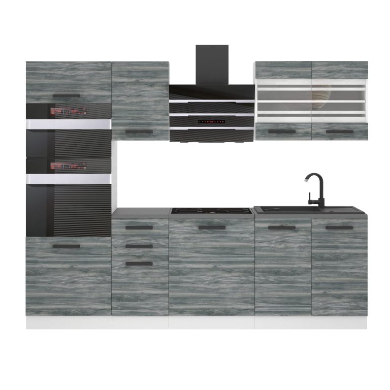 Belini Küchenzeile Premium Komplettversion 240 cm Grau Anthrazit Glamour Wood ohne Arbeitsplatte TRACY Hersteller TOR TRACY/0/WT/GW/0/B1