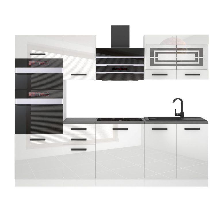 Belini Küchenzeile Premium Komplettversion 240 cm Hochglanzweiß ohne Arbeitsplatte TRACY Hersteller INF TRACY/0/WT/W/0/B1