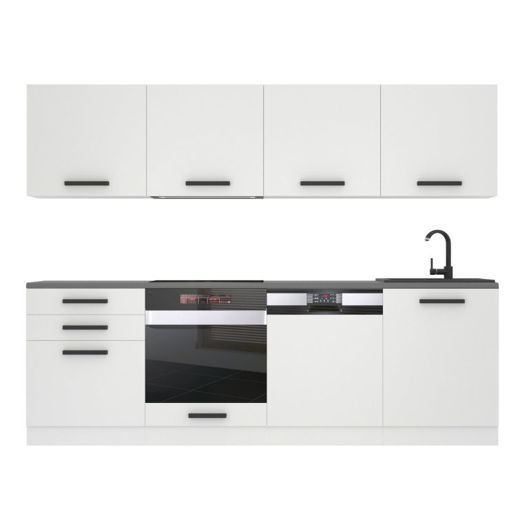 Belini Küchenzeile Premium Komplettversion 240 cm Mattweiß ohne Arbeitsplatte ALICE Hersteller TOR ALICE/0/WT/WT/0/B1