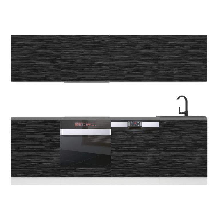 Belini Küchenzeile Premium Komplettversion 240 cm königliches Ebenholz ohne Arbeitsplatte ALICE Hersteller TOR ALICE/0/WT/HK/0/B1