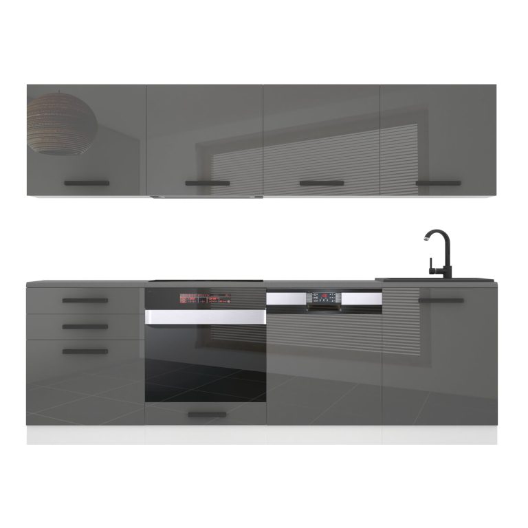 Belini Küchenzeile Premium Komplettversion 240 cm Hochglanzgrau ohne Arbeitsplatte ALICE Hersteller INF ALICE/0/WT/S/0/ B1